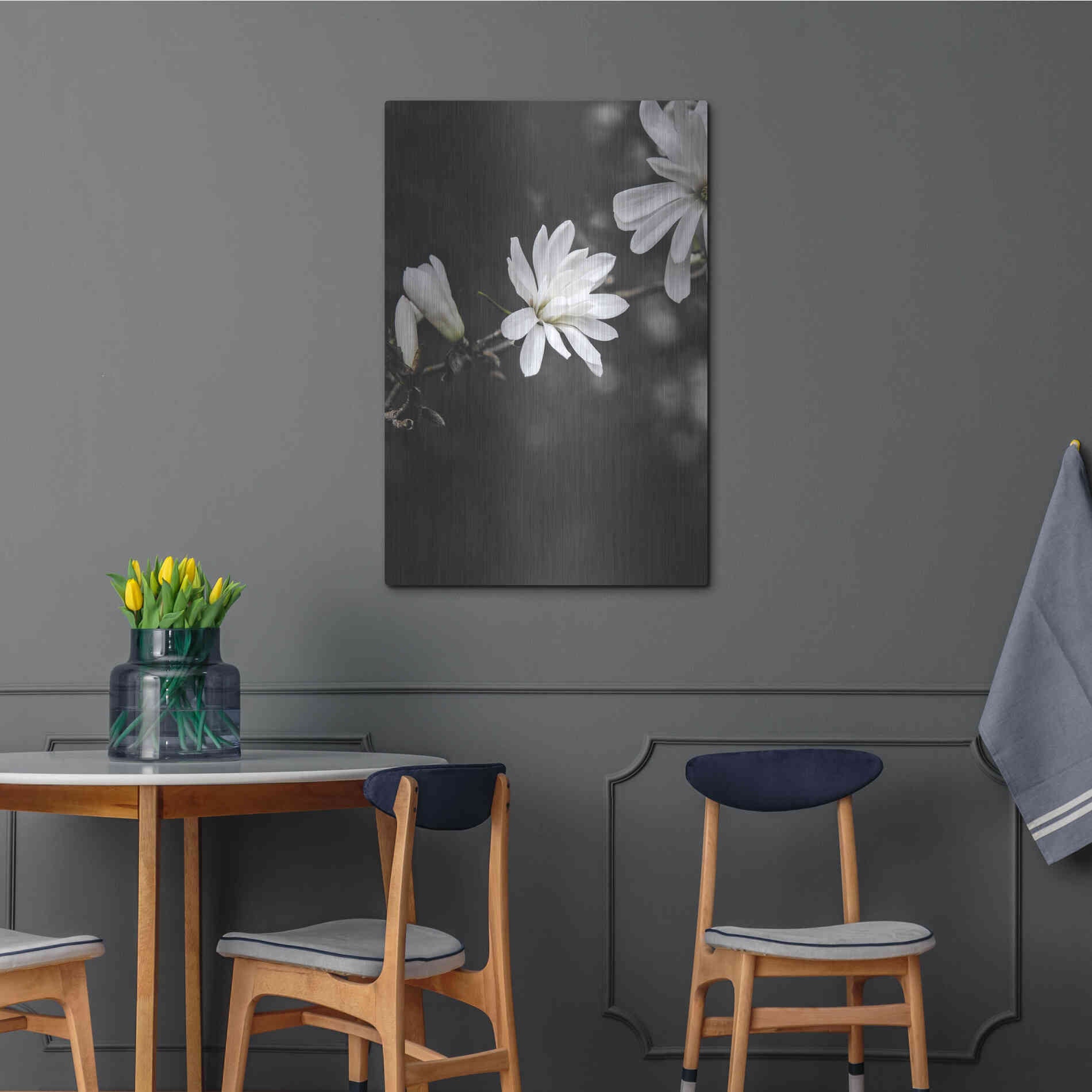 Luxe Metal Art 'White Flowers' by Design Fabrikken, Metal Wall Art,24x36