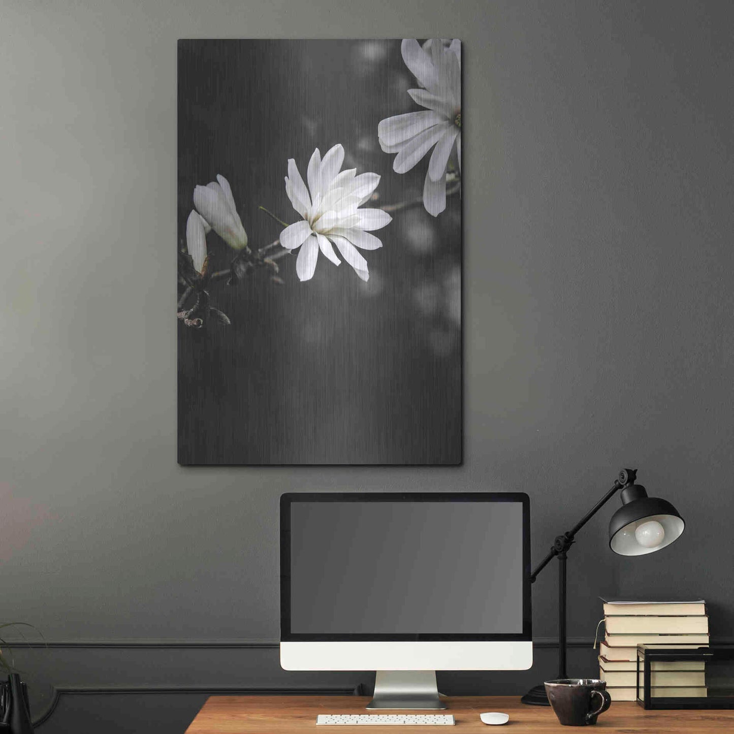 Luxe Metal Art 'White Flowers' by Design Fabrikken, Metal Wall Art,24x36