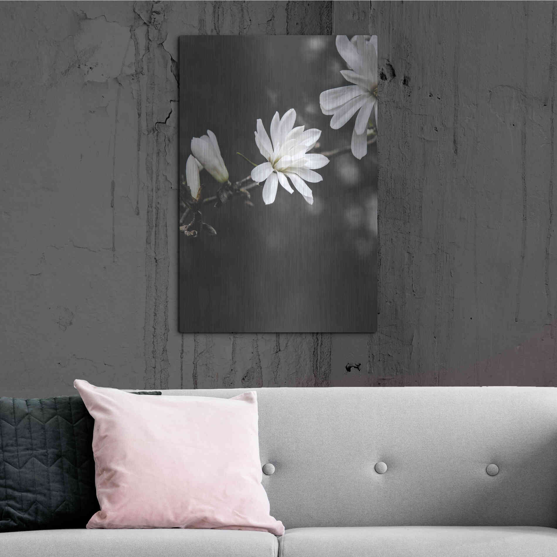 Luxe Metal Art 'White Flowers' by Design Fabrikken, Metal Wall Art,24x36