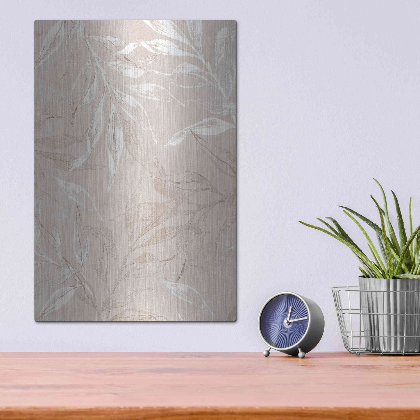 Luxe Metal Art 'White Leaves 2' by Design Fabrikken, Metal Wall Art,12x16