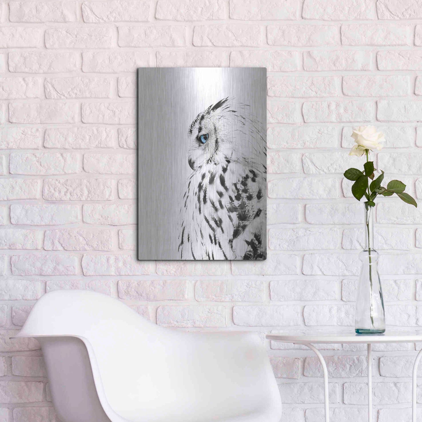 Luxe Metal Art 'White Owl' by Design Fabrikken, Metal Wall Art,16x24