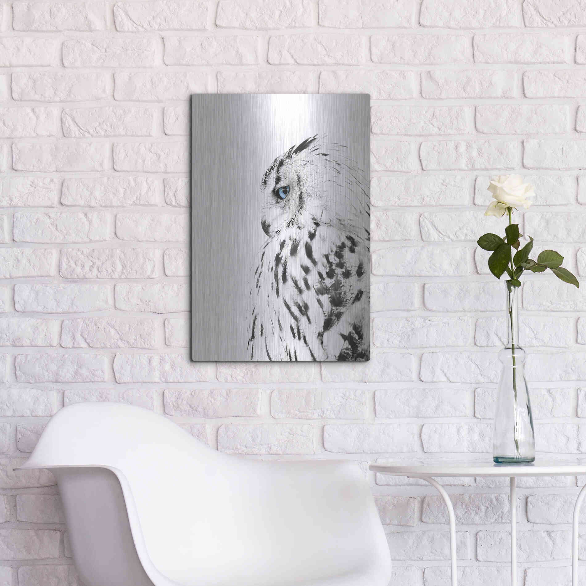 Luxe Metal Art 'White Owl' by Design Fabrikken, Metal Wall Art,16x24