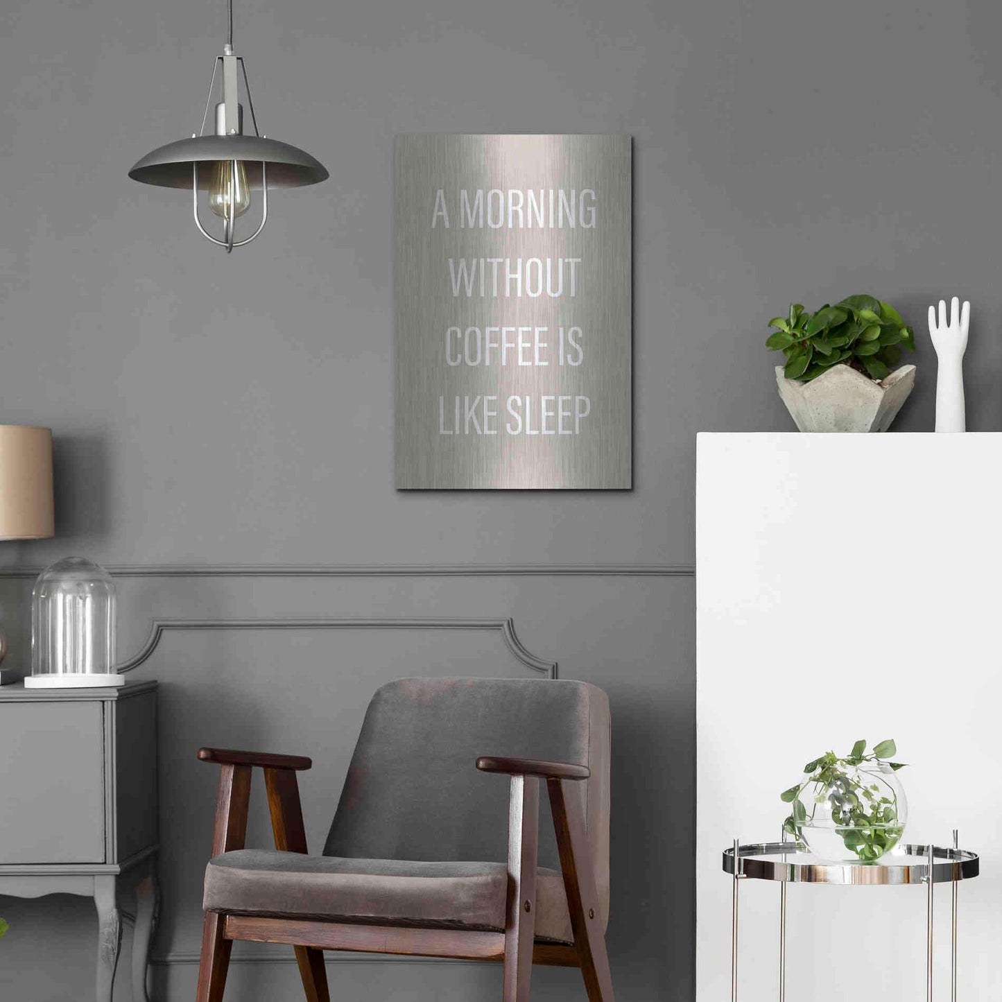 Luxe Metal Art 'Without Coffee' by Design Fabrikken, Metal Wall Art,16x24