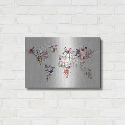 Luxe Metal Art 'Worldmap Flowers (Light)' by Design Fabrikken, Metal Wall Art,24x16