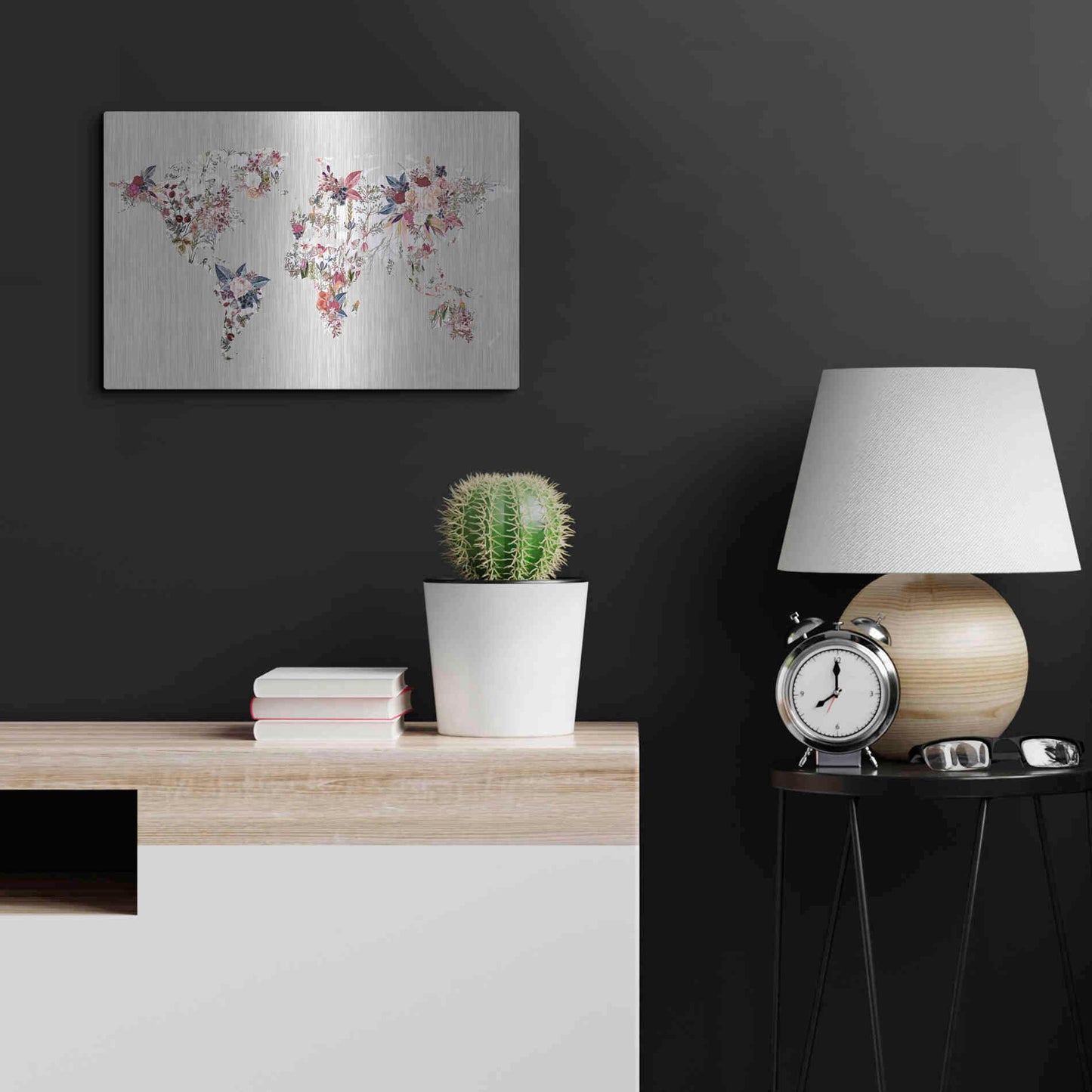 Luxe Metal Art 'Worldmap Flowers (Light)' by Design Fabrikken, Metal Wall Art,24x16