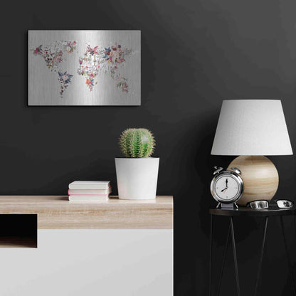 Luxe Metal Art 'Worldmap Flowers (Light)' by Design Fabrikken, Metal Wall Art,24x16