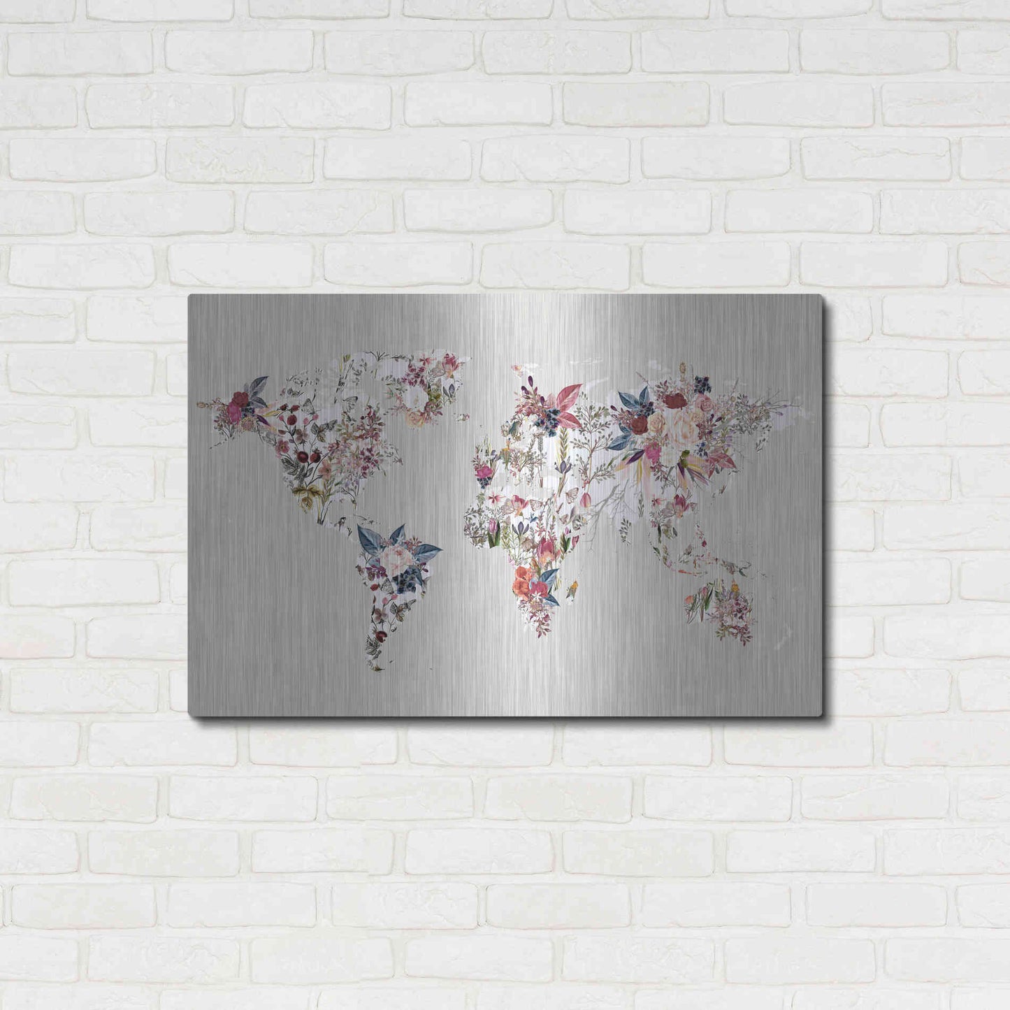 Luxe Metal Art 'Worldmap Flowers (Light)' by Design Fabrikken, Metal Wall Art,36x24