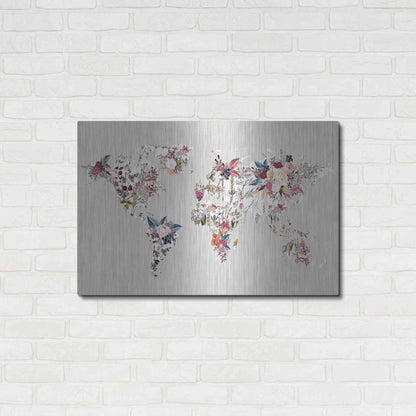 Luxe Metal Art 'Worldmap Flowers (Light)' by Design Fabrikken, Metal Wall Art,36x24