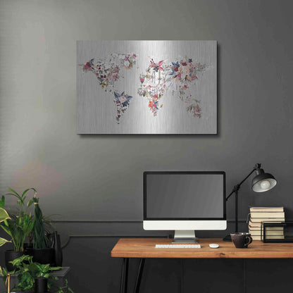 Luxe Metal Art 'Worldmap Flowers (Light)' by Design Fabrikken, Metal Wall Art,36x24