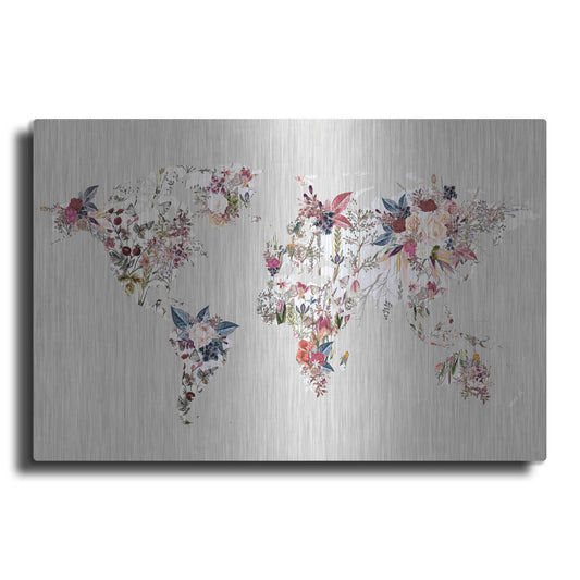 Luxe Metal Art 'Worldmap Flowers (Light)' by Design Fabrikken, Metal Wall Art