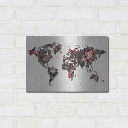 Luxe Metal Art 'Worldmap Flowers' by Design Fabrikken, Metal Wall Art,16x12