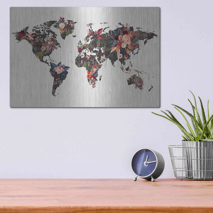 Luxe Metal Art 'Worldmap Flowers' by Design Fabrikken, Metal Wall Art,16x12