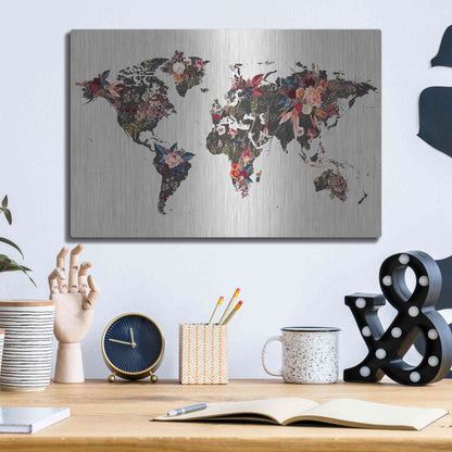 Luxe Metal Art 'Worldmap Flowers' by Design Fabrikken, Metal Wall Art,16x12