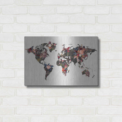 Luxe Metal Art 'Worldmap Flowers' by Design Fabrikken, Metal Wall Art,24x16
