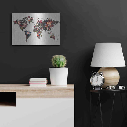 Luxe Metal Art 'Worldmap Flowers' by Design Fabrikken, Metal Wall Art,24x16