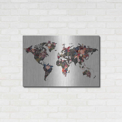 Luxe Metal Art 'Worldmap Flowers' by Design Fabrikken, Metal Wall Art,36x24