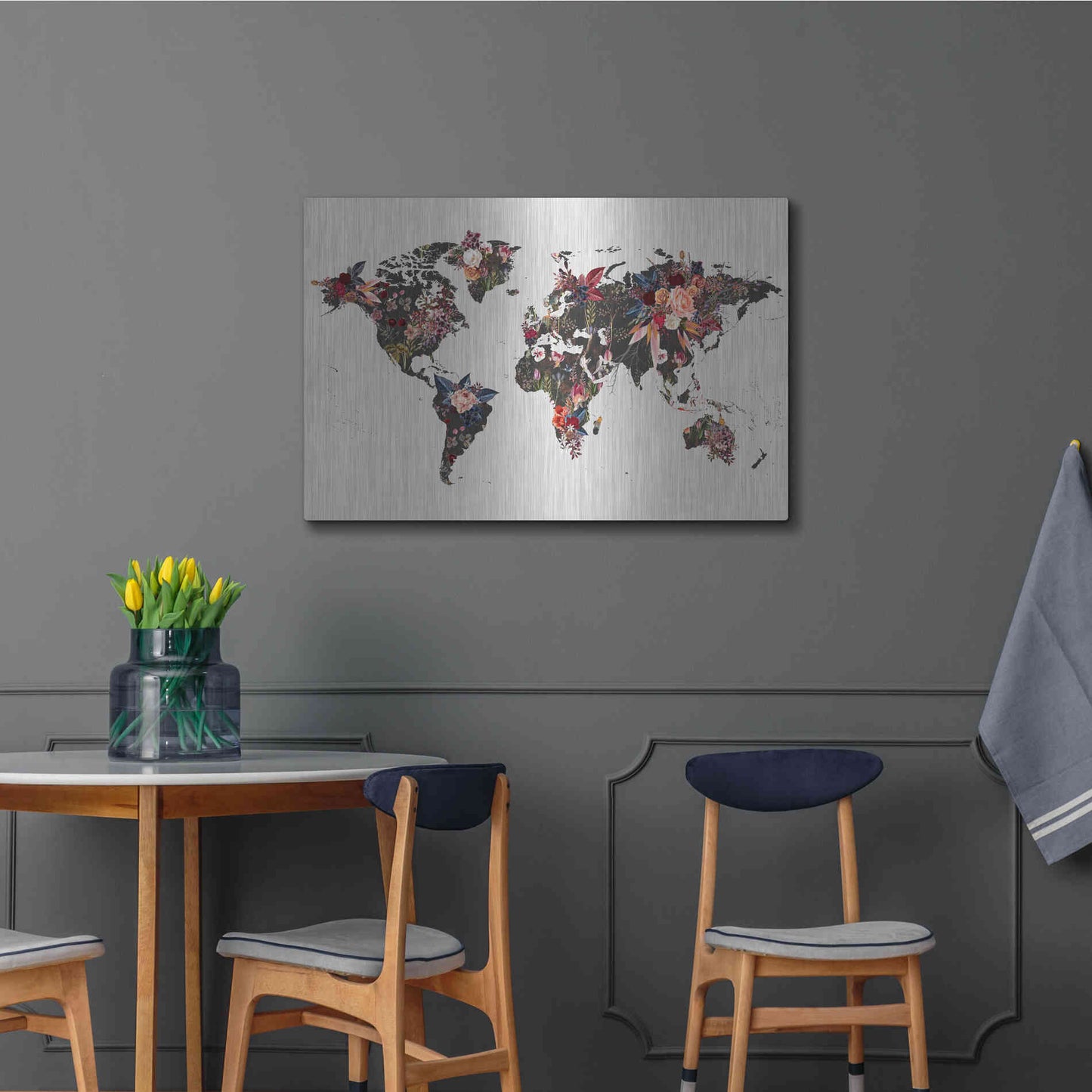 Luxe Metal Art 'Worldmap Flowers' by Design Fabrikken, Metal Wall Art,36x24