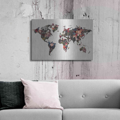 Luxe Metal Art 'Worldmap Flowers' by Design Fabrikken, Metal Wall Art,36x24