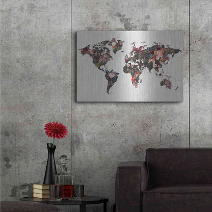 Luxe Metal Art 'Worldmap Flowers' by Design Fabrikken, Metal Wall Art,36x24