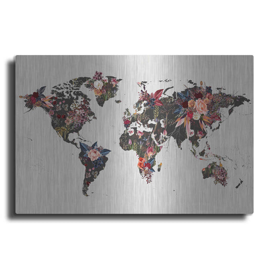 Luxe Metal Art 'Worldmap Flowers' by Design Fabrikken, Metal Wall Art