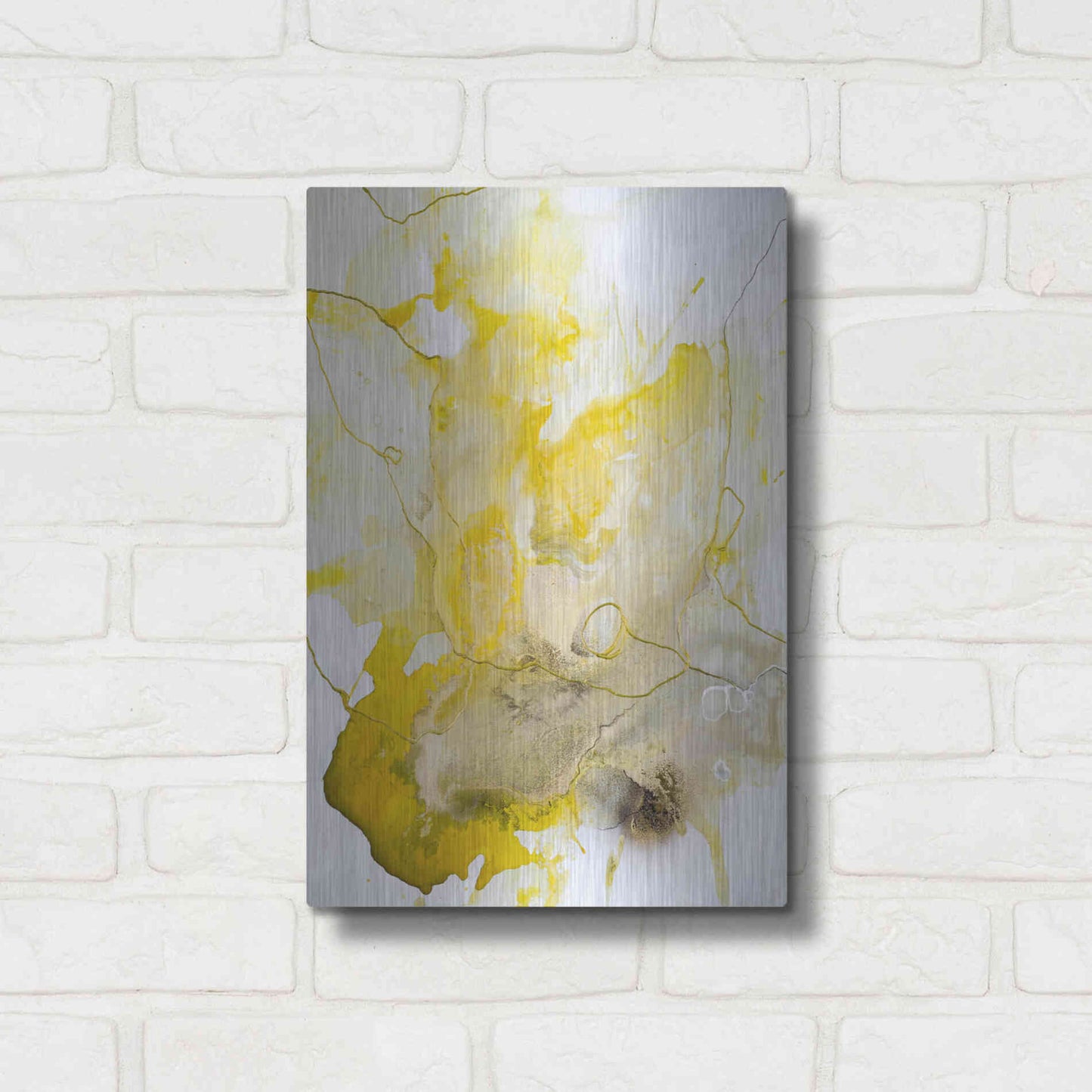 Luxe Metal Art 'Yellow Line' by Design Fabrikken, Metal Wall Art,12x16