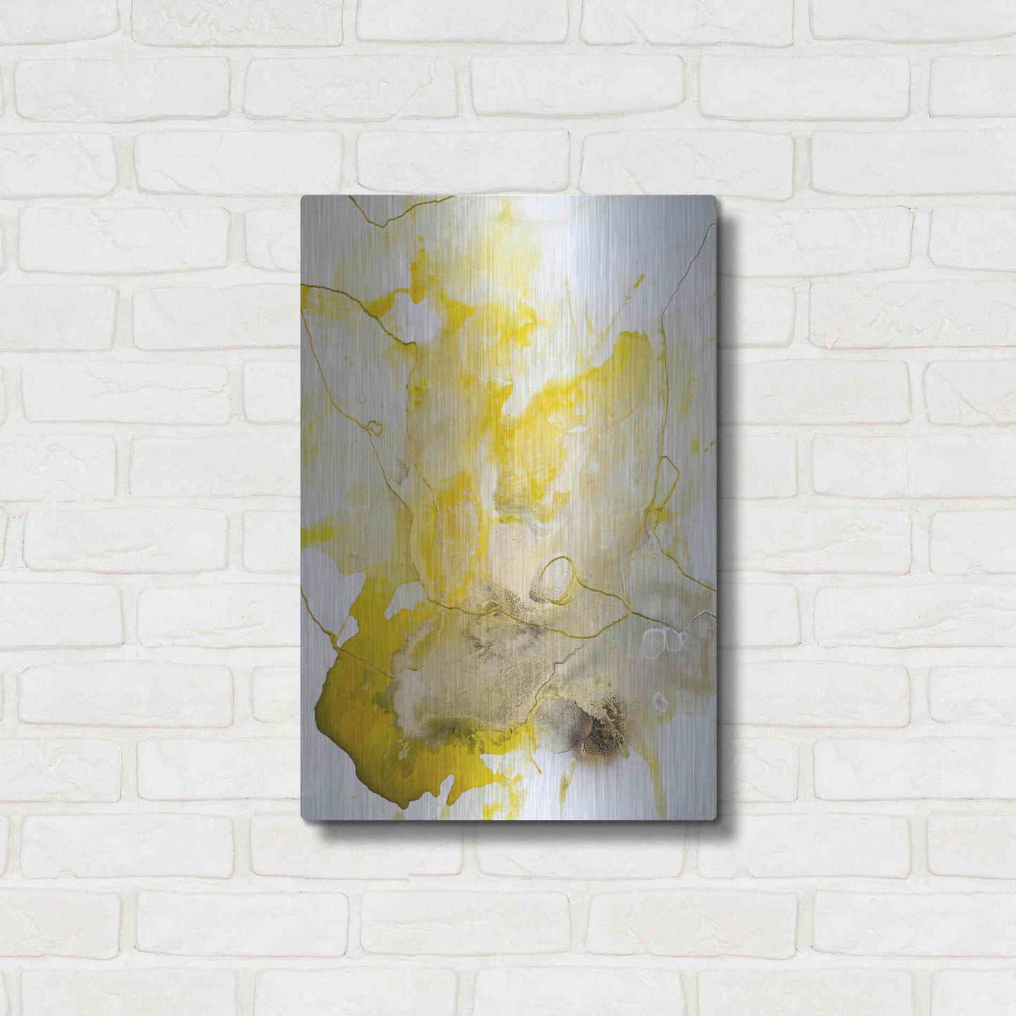 Luxe Metal Art 'Yellow Line' by Design Fabrikken, Metal Wall Art,16x24