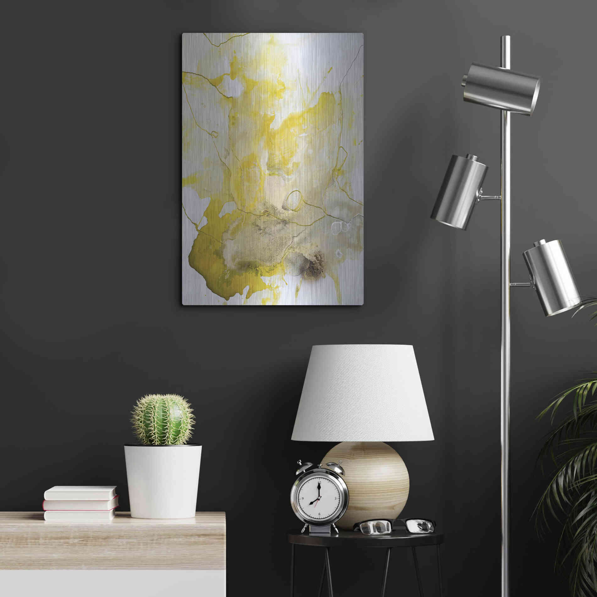 Luxe Metal Art 'Yellow Line' by Design Fabrikken, Metal Wall Art,16x24