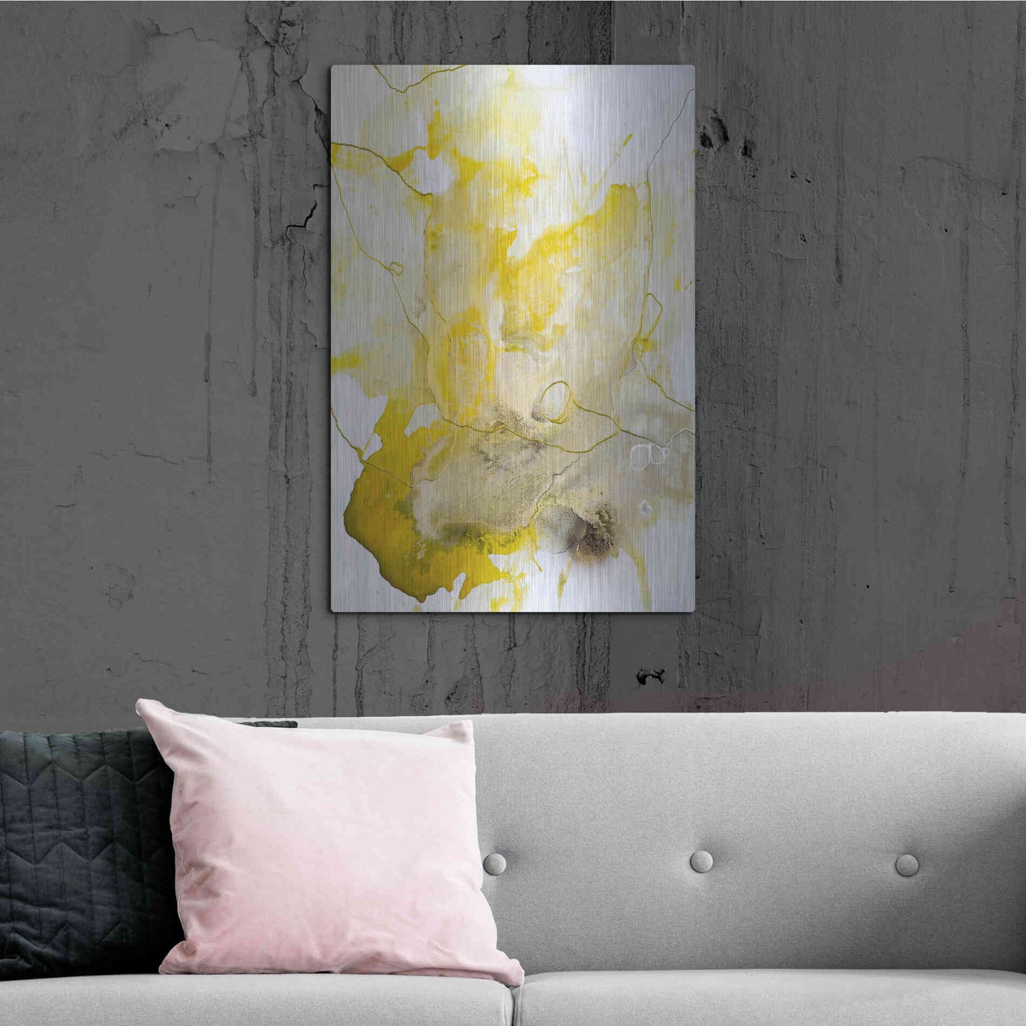 Luxe Metal Art 'Yellow Line' by Design Fabrikken, Metal Wall Art,24x36