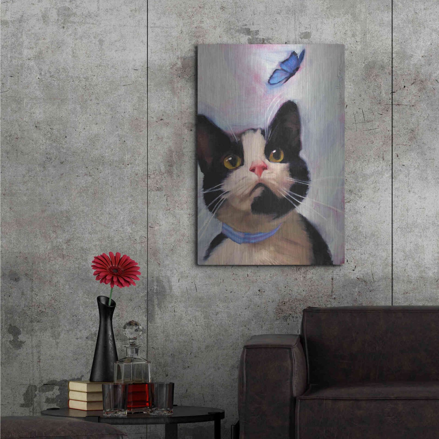 Luxe Metal Art 'Cat and Butterfly' by Diane Hoeptner, Metal Wall Art,24x36