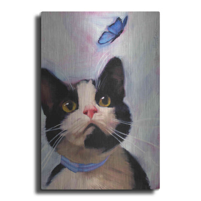 Luxe Metal Art 'Cat and Butterfly' by Diane Hoeptner, Metal Wall Art