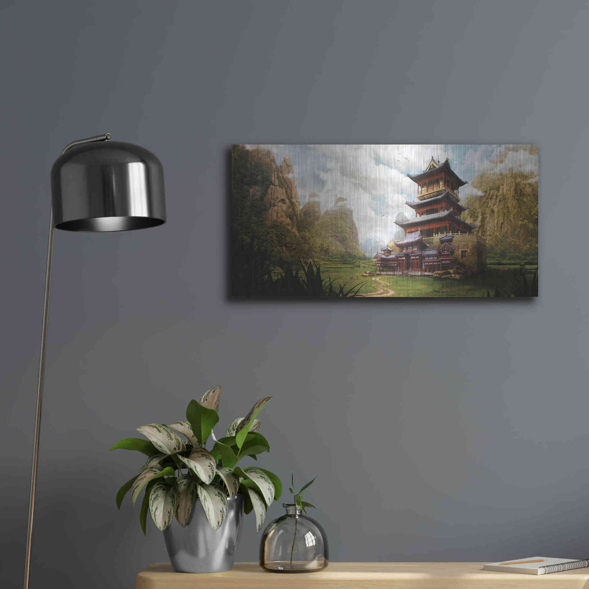 Luxe Metal Art 'Hidden Temple' by Jonathan Lam, Metal Wall Art,24x12