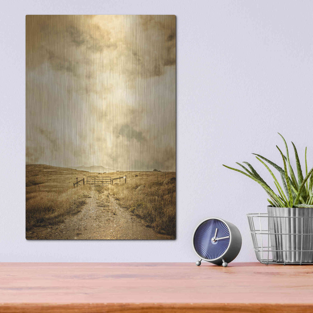 Luxe Metal Art 'Ranch Gate' by Edward M. Fielding, Metal Wall Art,12x16