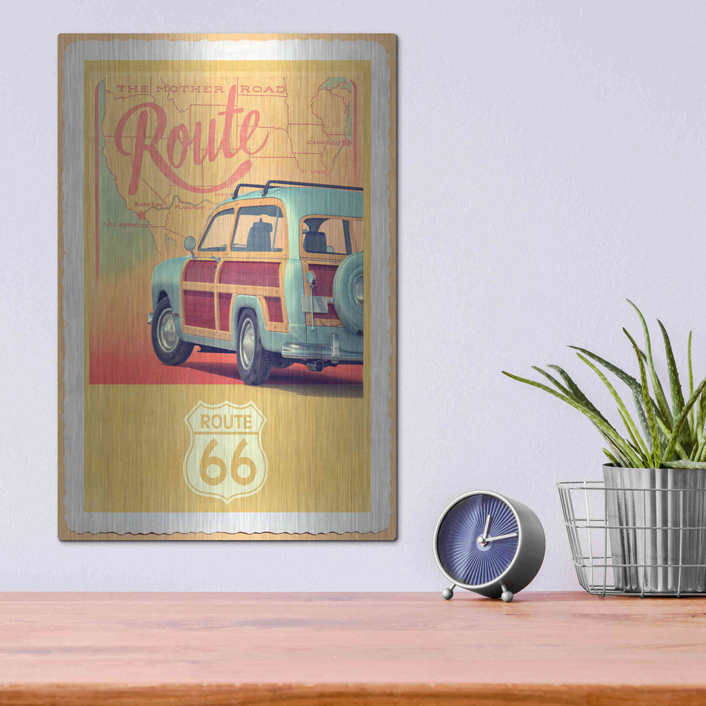 Luxe Metal Art 'Route 66 Vintage Travel' by Edward M. Fielding, Metal Wall Art,12x16