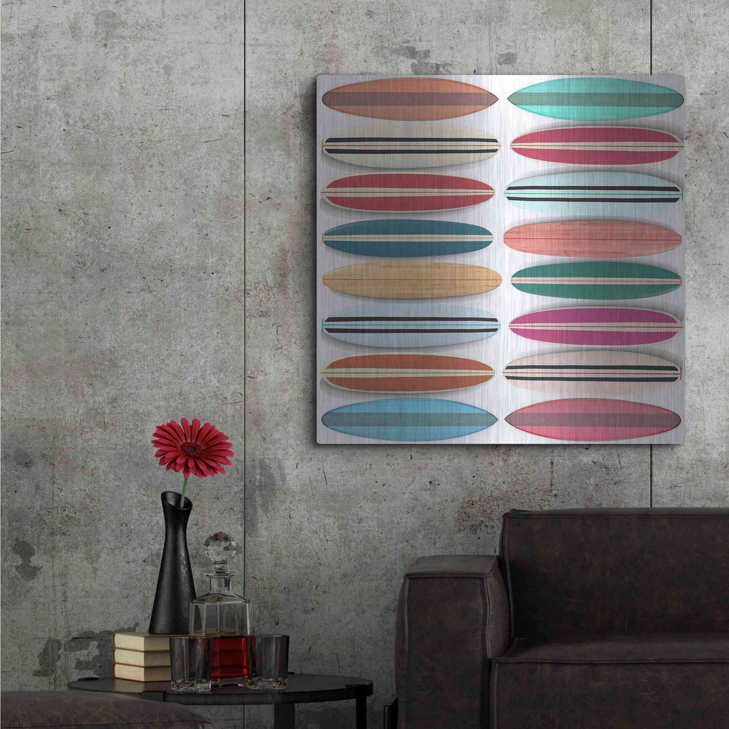 Luxe Metal Art 'Surfboard Pattern' by Edward M. Fielding, Metal Wall Art,36x36