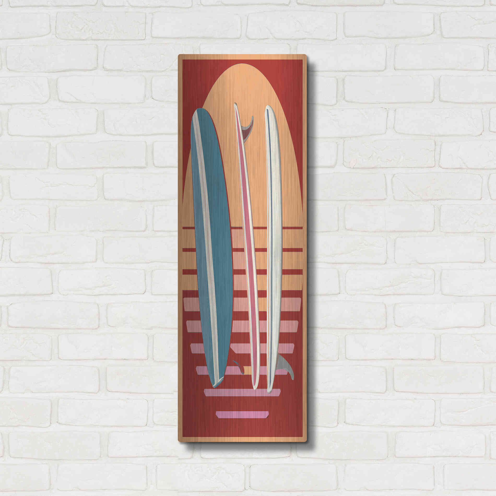 Luxe Metal Art 'Surfboard Sunset' by Edward M. Fielding, Metal Wall Art,12x36