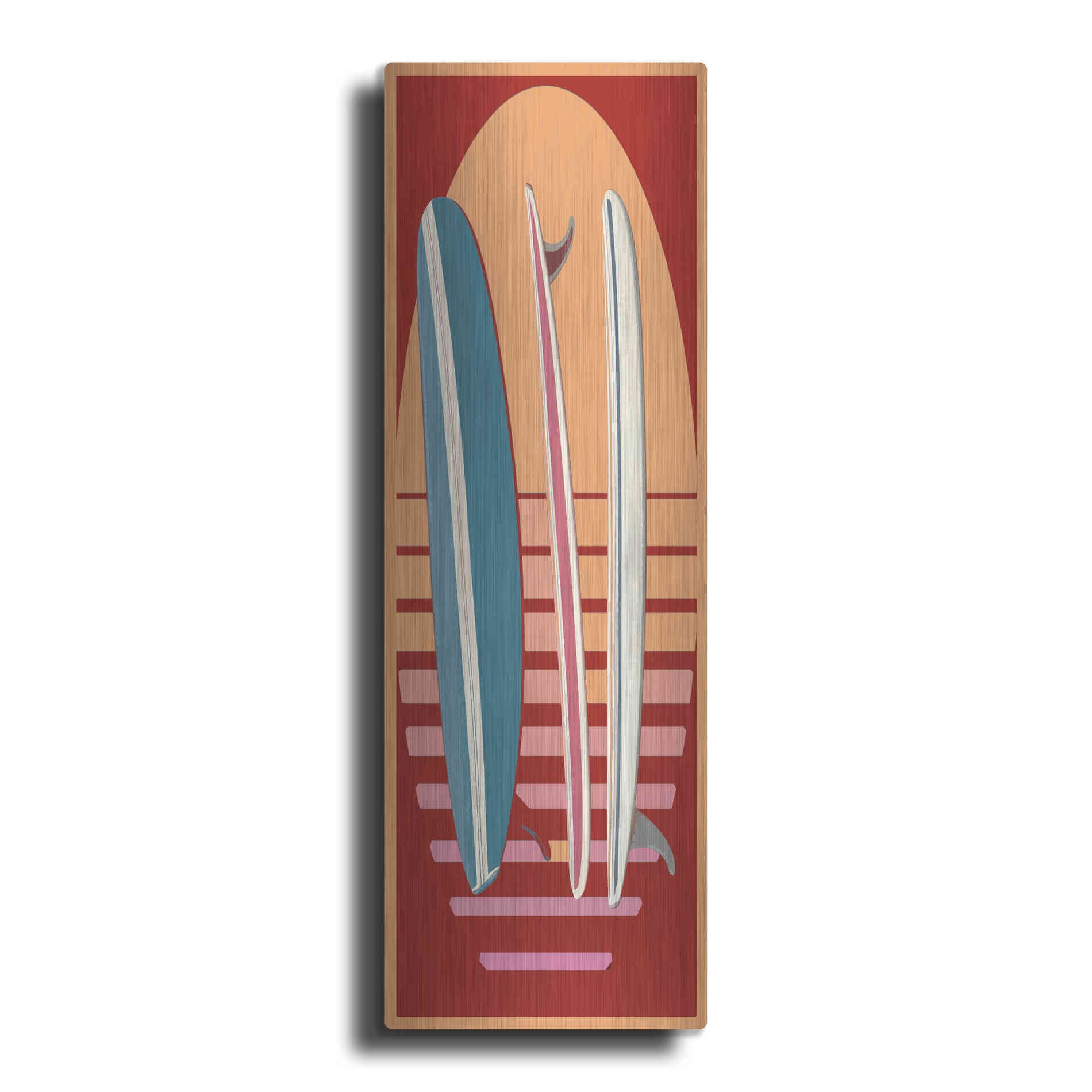 Luxe Metal Art 'Surfboard Sunset' by Edward M. Fielding, Metal Wall Art
