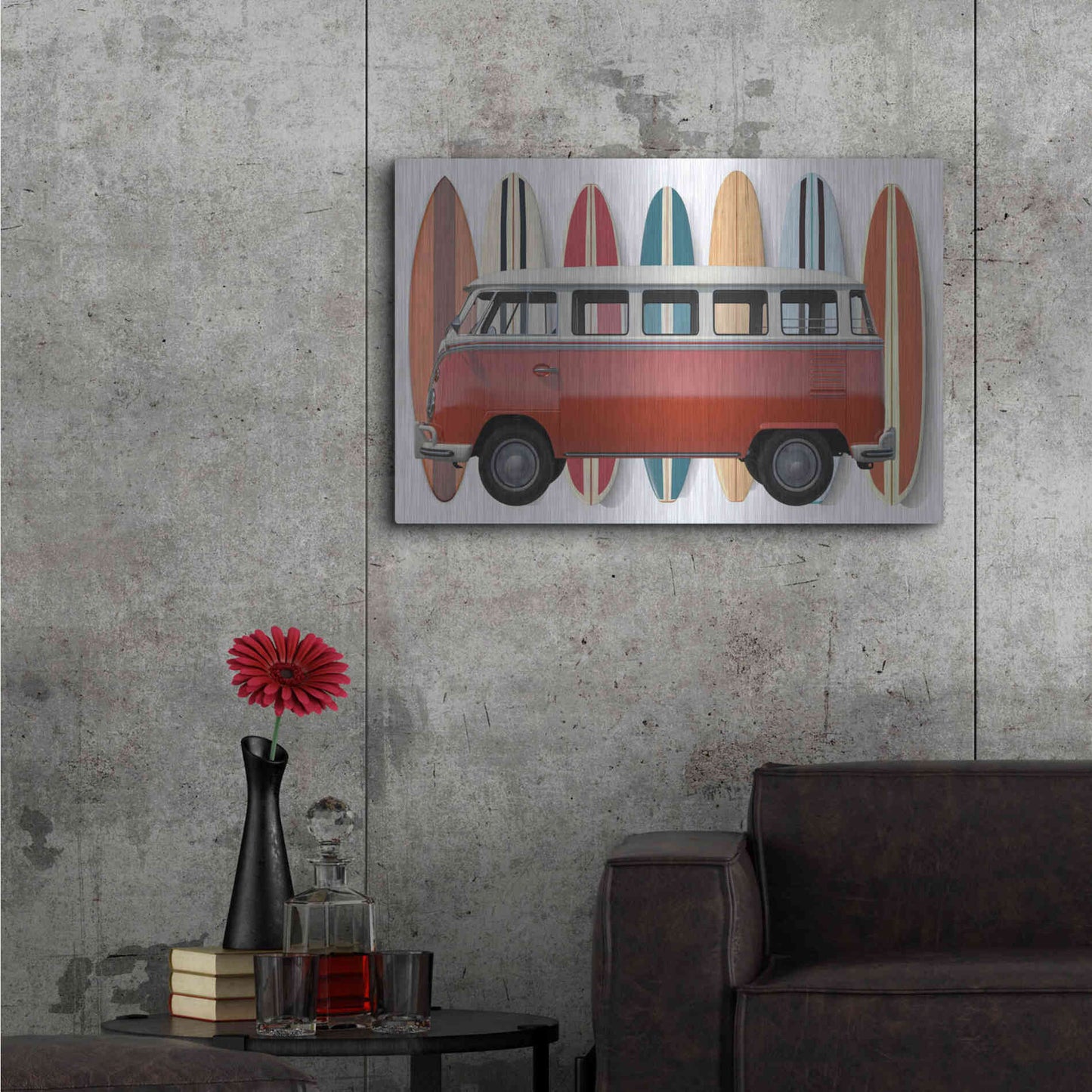 Luxe Metal Art 'Surfer Van' by Edward M. Fielding, Metal Wall Art,36x24