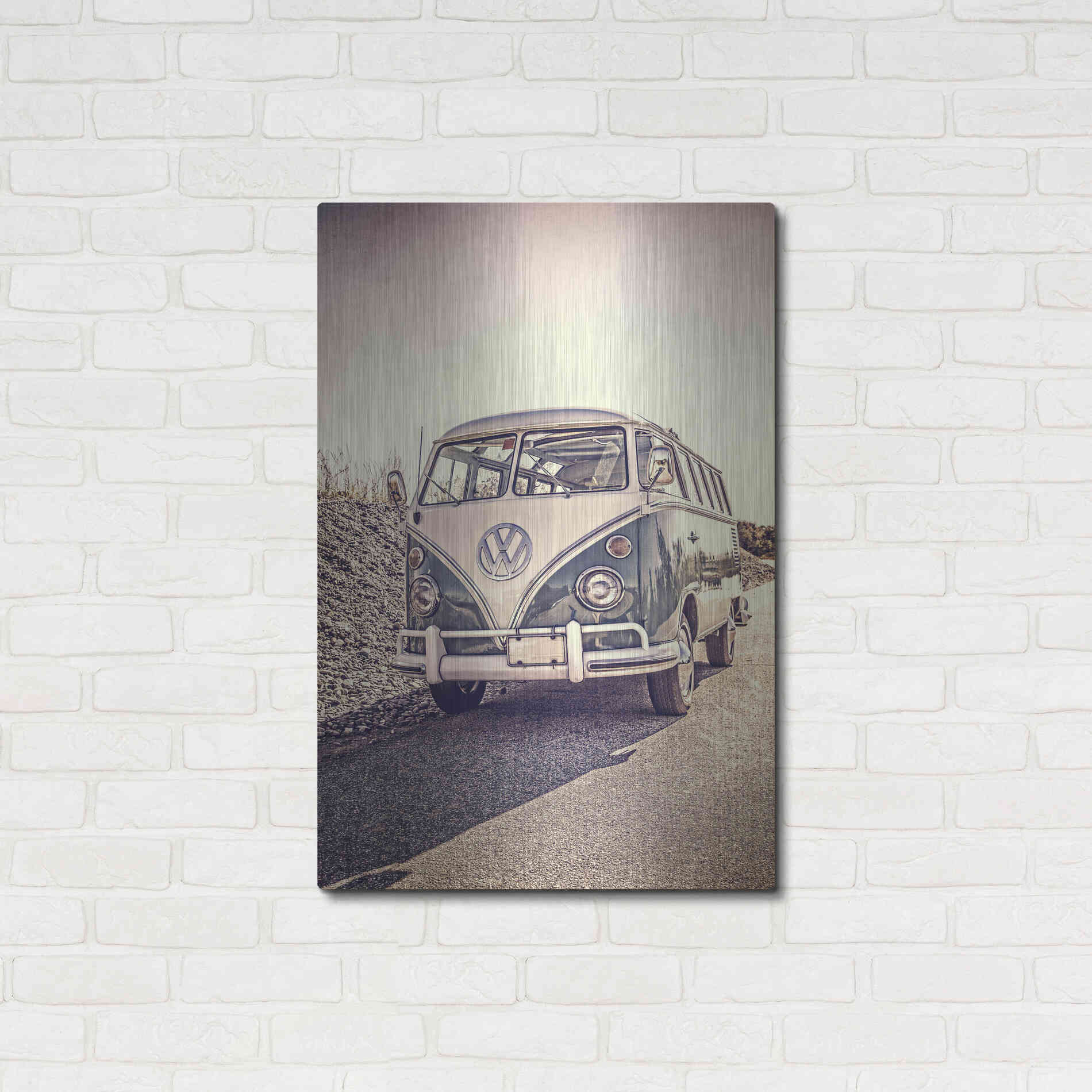 Luxe Metal Art 'Surfers’ Vintage VW Bus' by Edward M. Fielding, Metal Wall Art,24x36