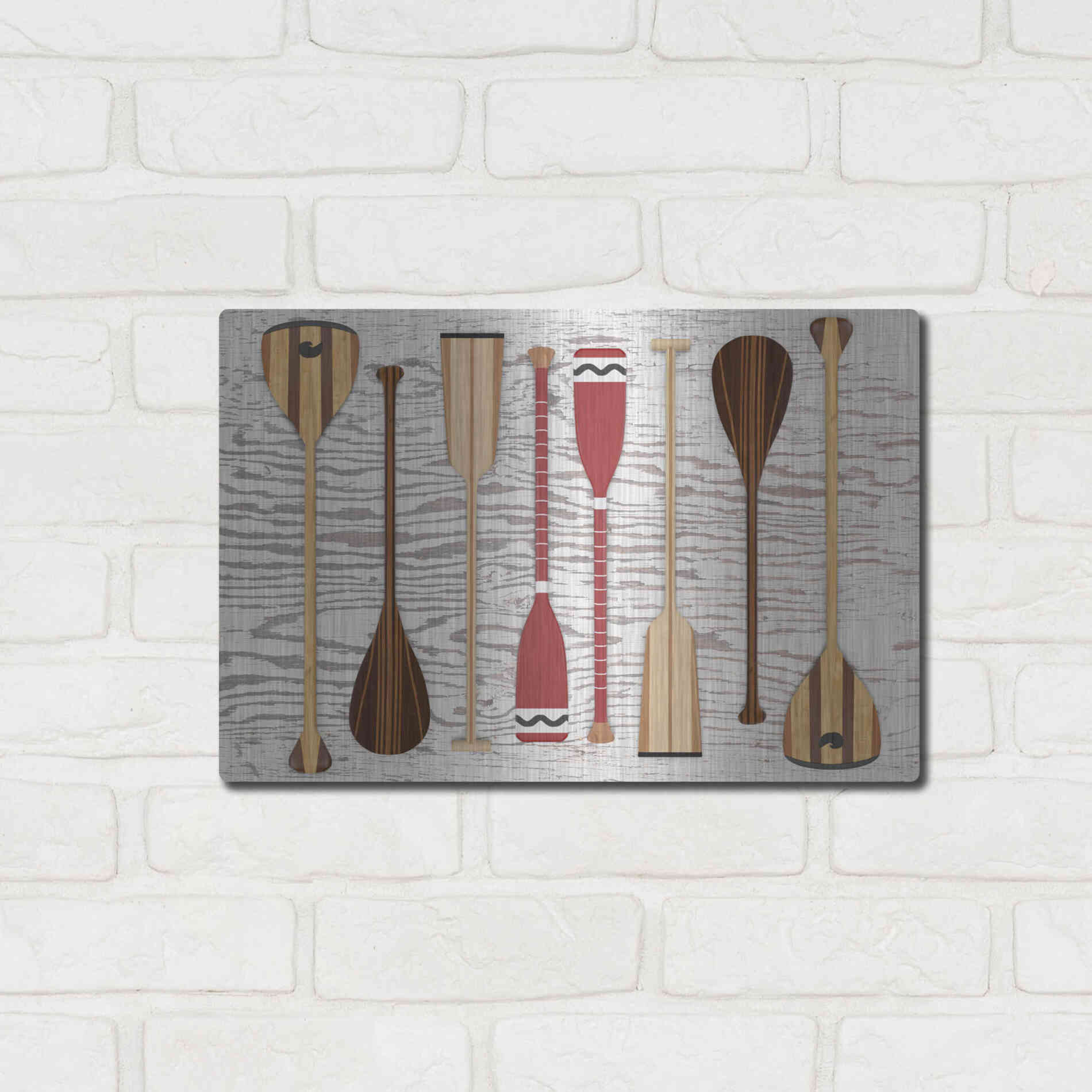 Luxe Metal Art 'Canoe Paddles & Oar' by Edward M. Fielding, Metal Wall Art,16x12