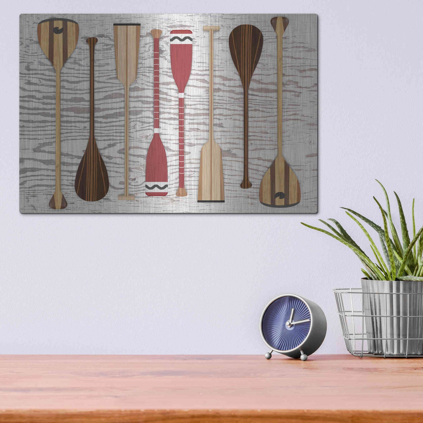 Luxe Metal Art 'Canoe Paddles & Oar' by Edward M. Fielding, Metal Wall Art,16x12