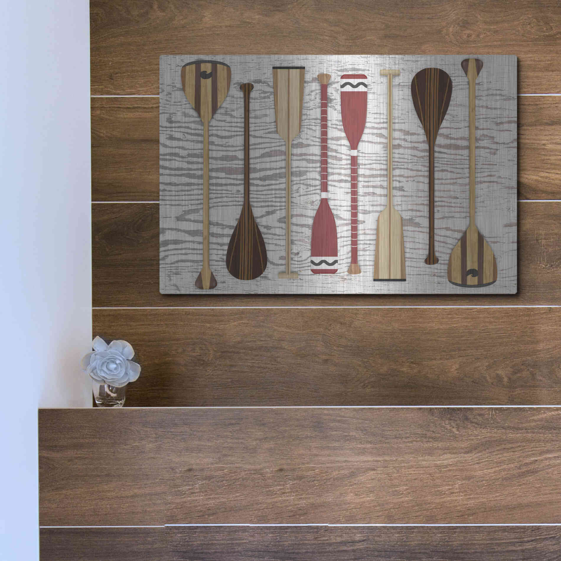 Luxe Metal Art 'Canoe Paddles & Oar' by Edward M. Fielding, Metal Wall Art,16x12