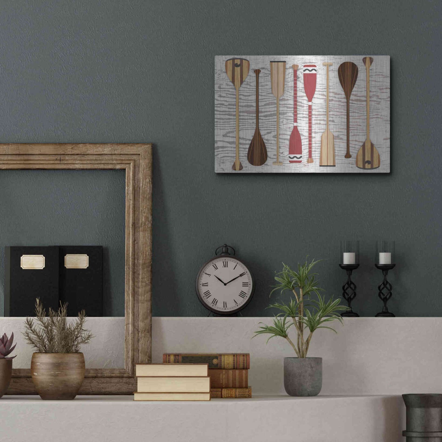 Luxe Metal Art 'Canoe Paddles & Oar' by Edward M. Fielding, Metal Wall Art,16x12
