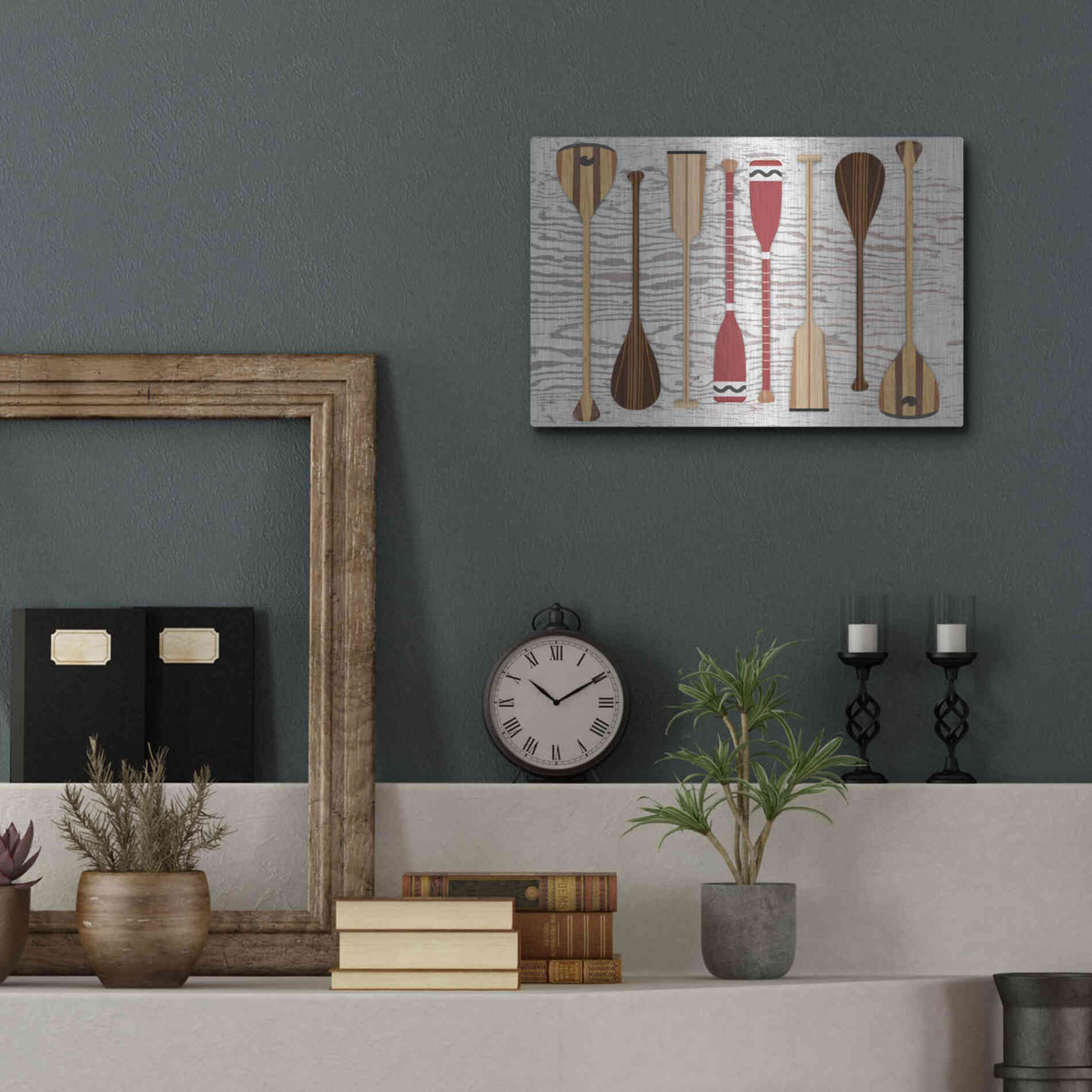 Luxe Metal Art 'Canoe Paddles & Oar' by Edward M. Fielding, Metal Wall Art,16x12