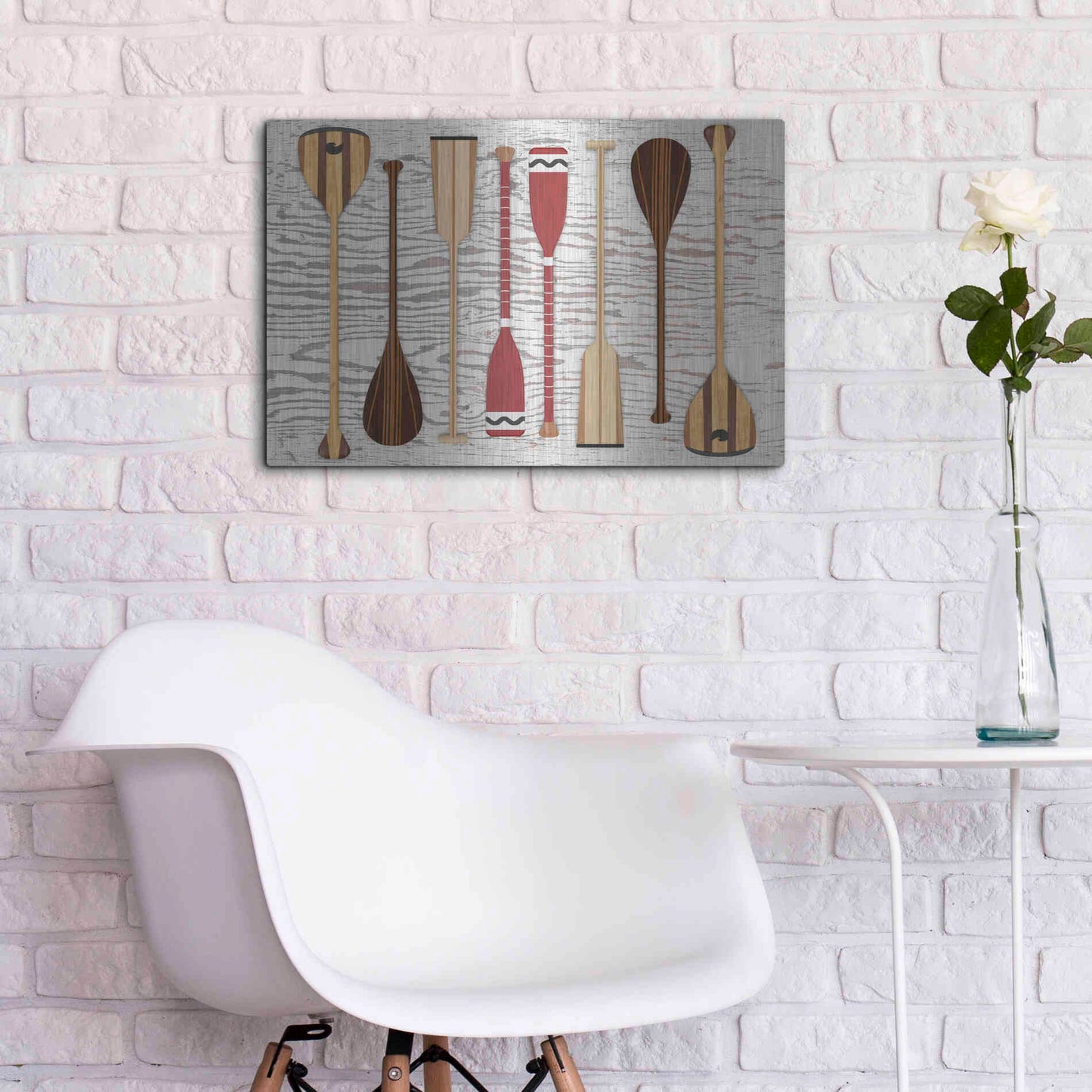 Luxe Metal Art 'Canoe Paddles & Oar' by Edward M. Fielding, Metal Wall Art,24x16