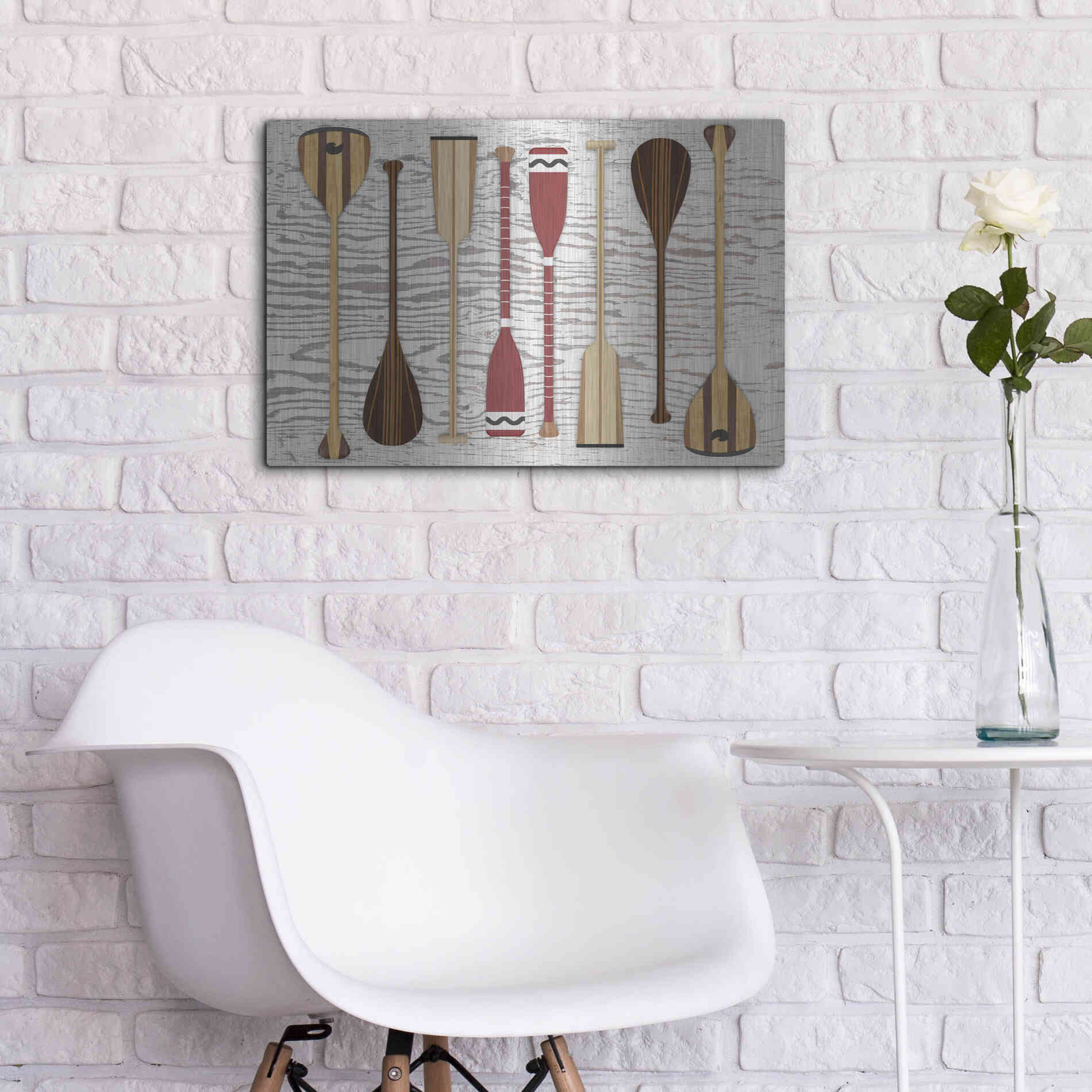 Luxe Metal Art 'Canoe Paddles & Oar' by Edward M. Fielding, Metal Wall Art,24x16