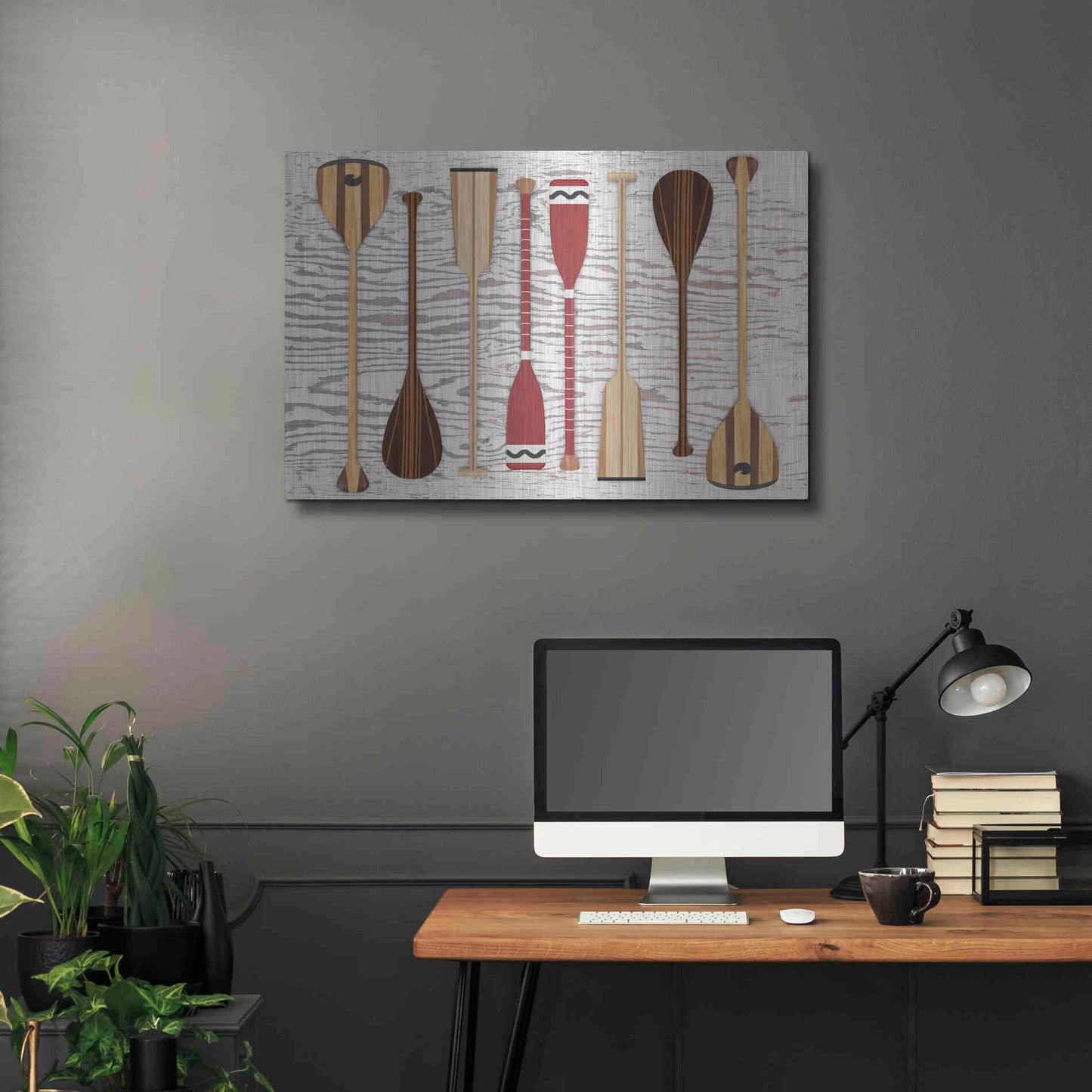 Luxe Metal Art 'Canoe Paddles & Oar' by Edward M. Fielding, Metal Wall Art,36x24