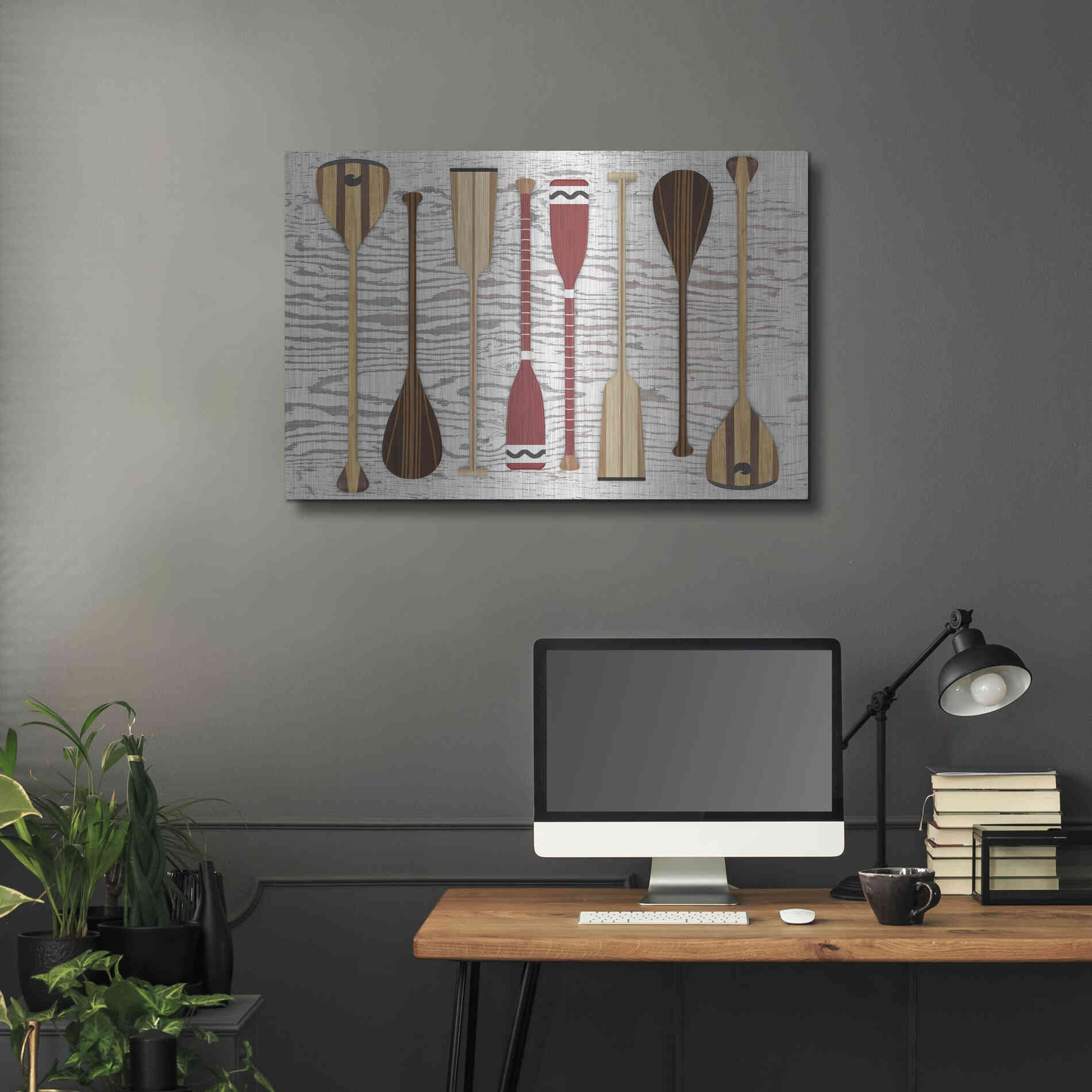 Luxe Metal Art 'Canoe Paddles & Oar' by Edward M. Fielding, Metal Wall Art,36x24