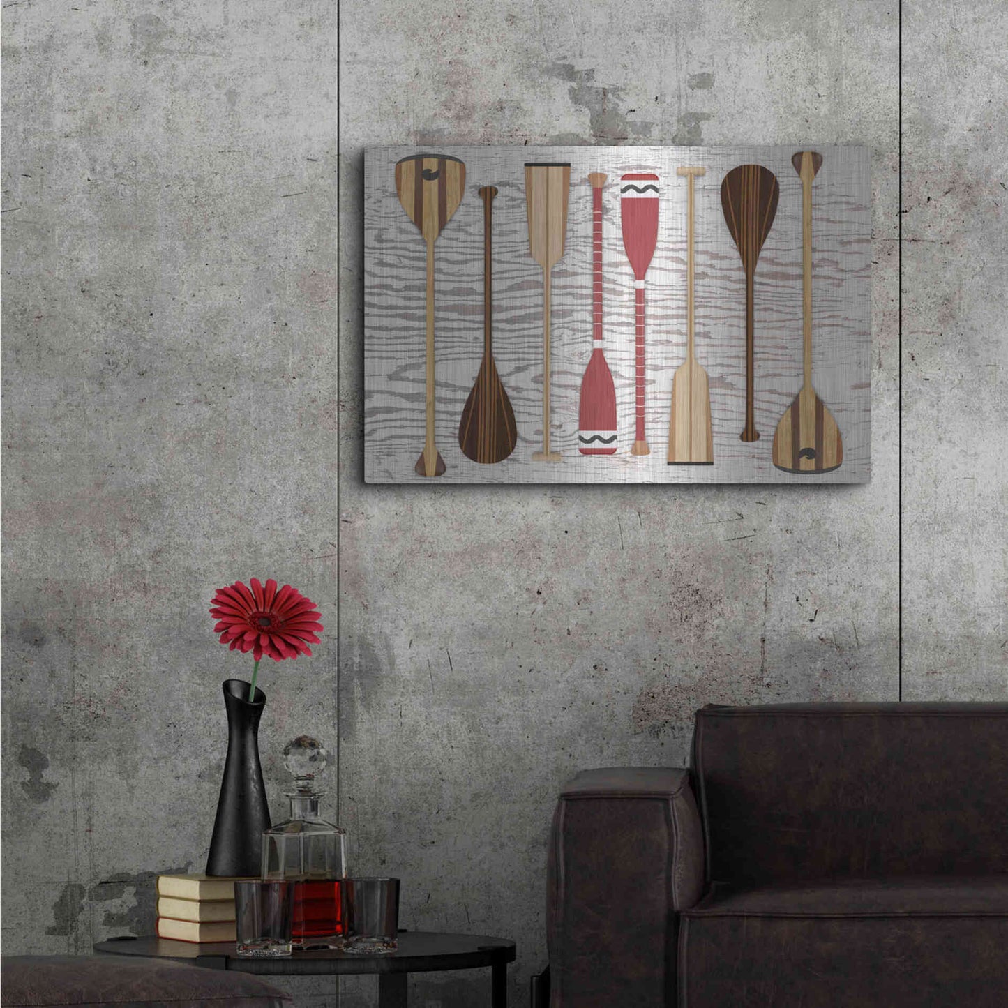 Luxe Metal Art 'Canoe Paddles & Oar' by Edward M. Fielding, Metal Wall Art,36x24