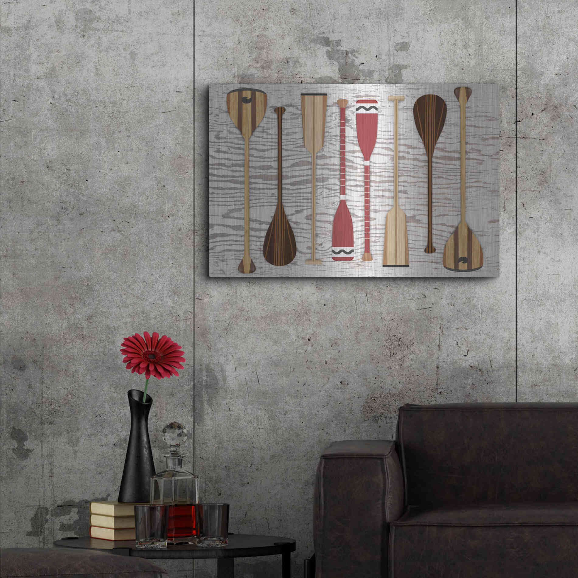 Luxe Metal Art 'Canoe Paddles & Oar' by Edward M. Fielding, Metal Wall Art,36x24
