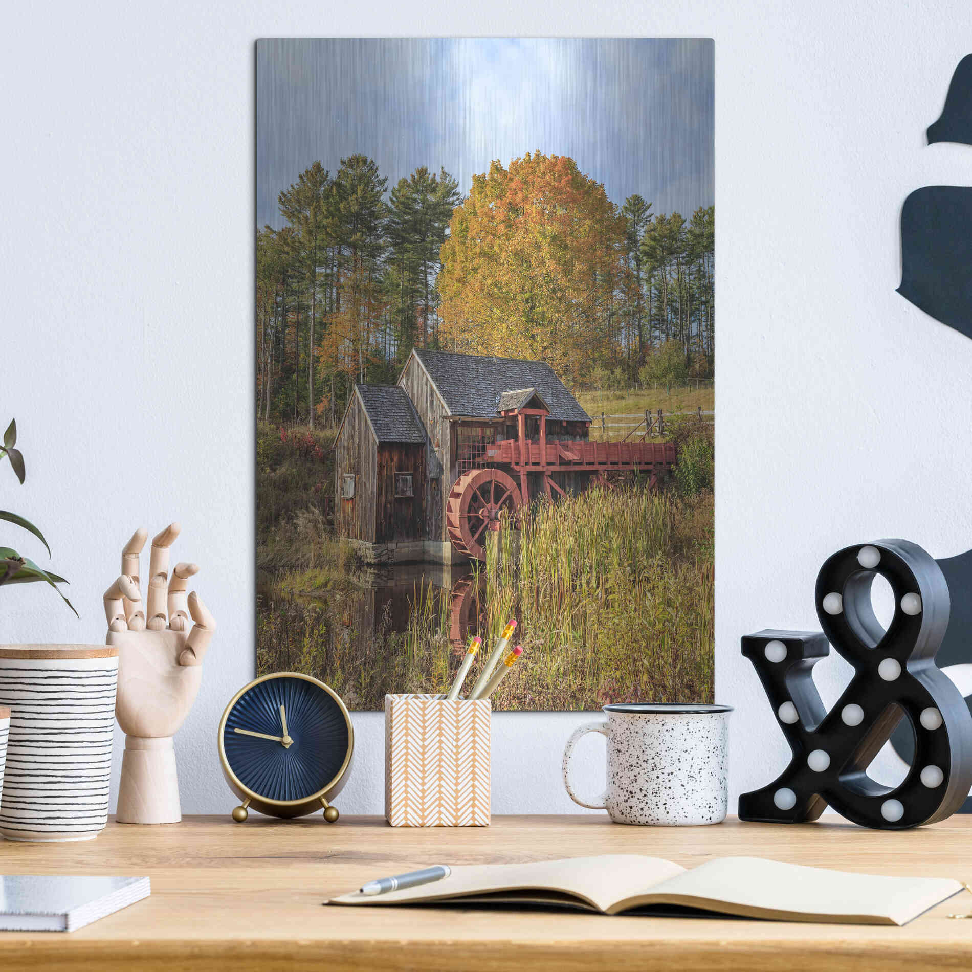 Luxe Metal Art 'Grist Mill' by Edward M. Fielding, Metal Wall Art,12x16